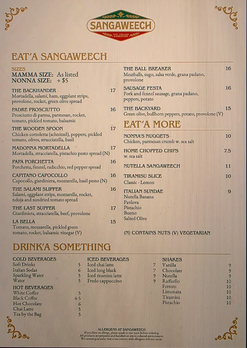 Menu, Sangaweech