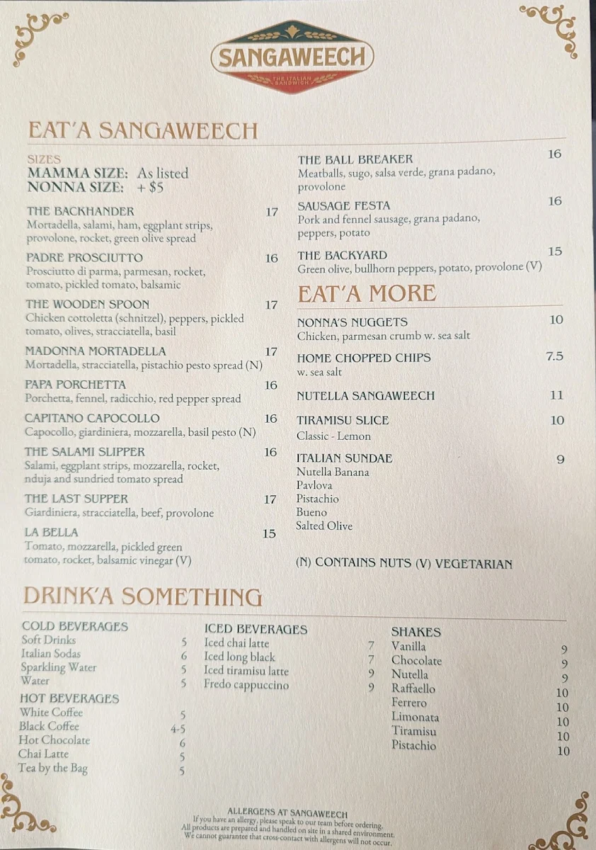 Menu, Sangaweech