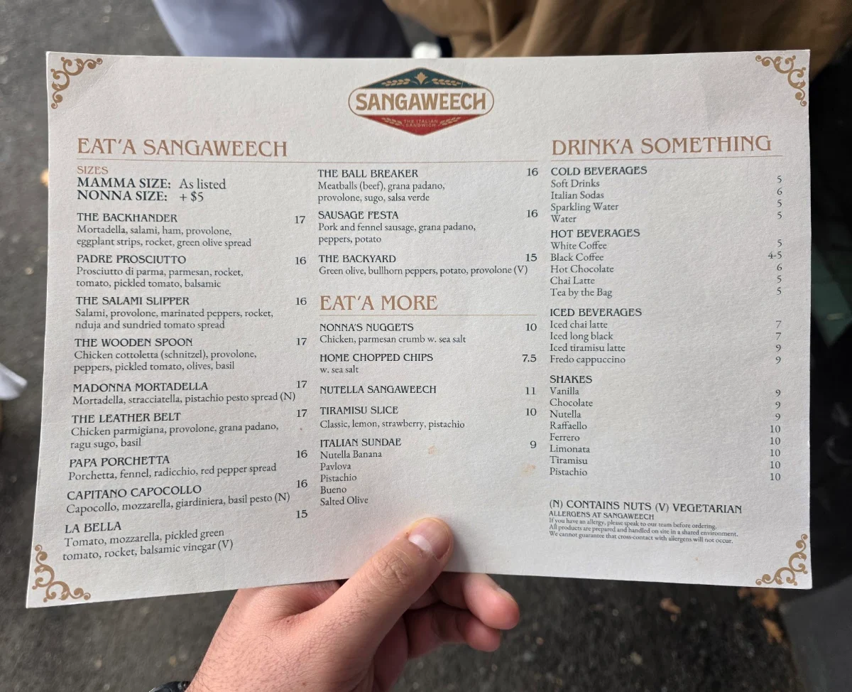 Menu, Sangaweech