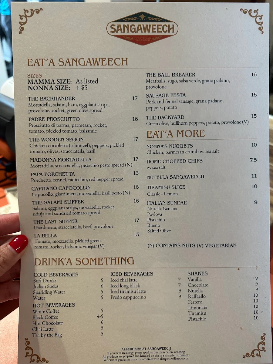 Menu, Sangaweech