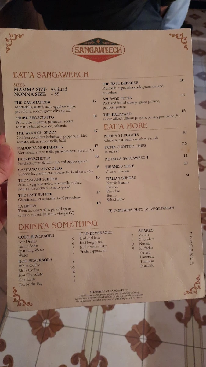 Menu, Sangaweech