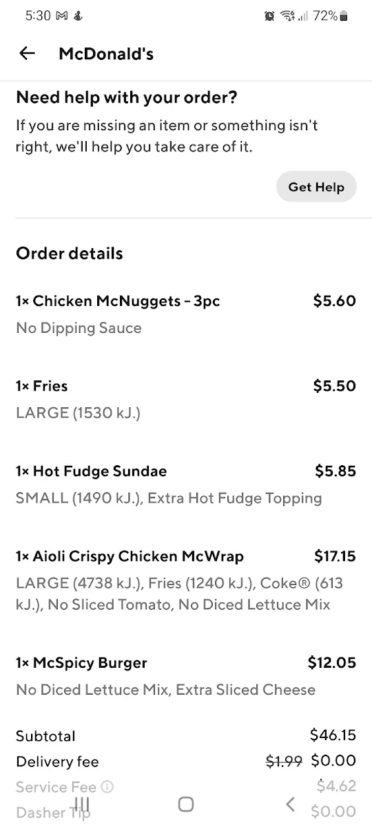 Menu, McDonald's Warragul