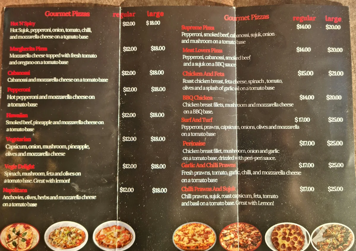 Menu, PizzaBox benowa