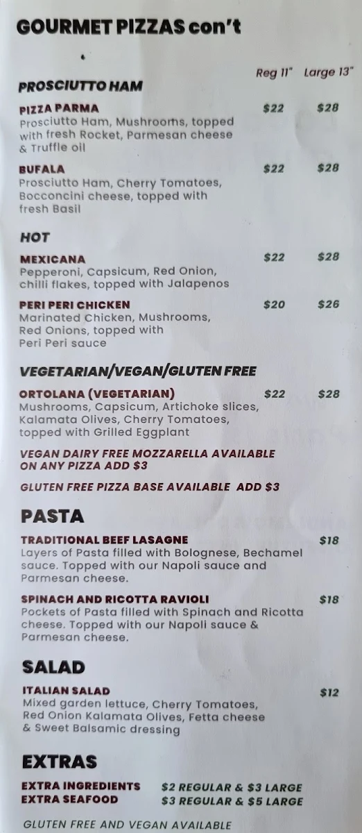 Menu, PizzaBox benowa