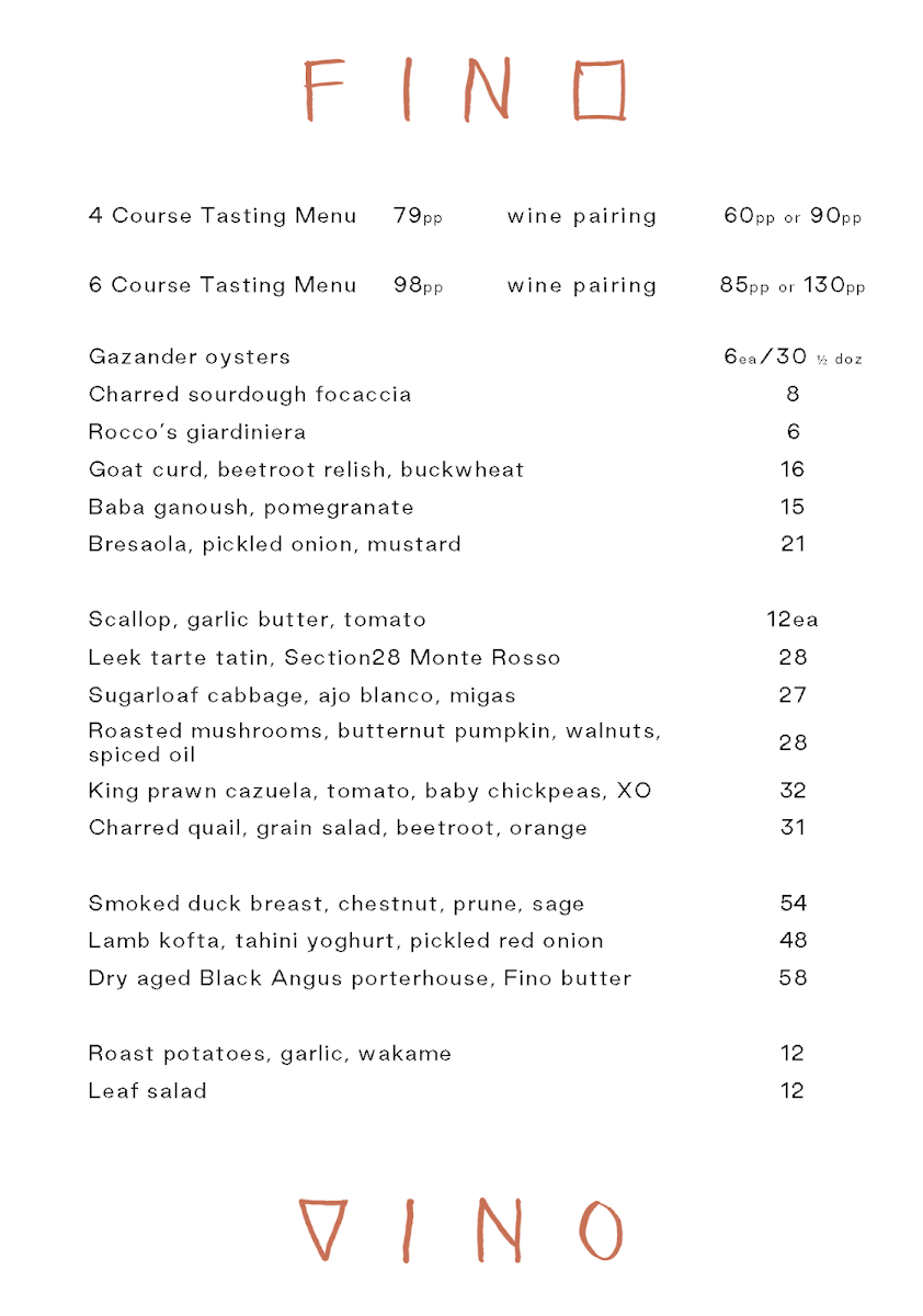 Menu, FINO VINO