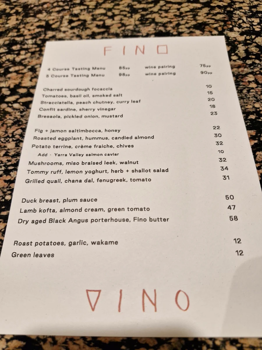 Menu, FINO VINO