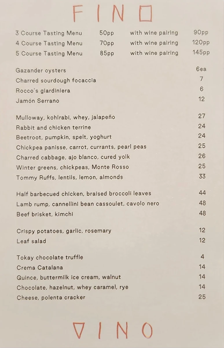 Menu, FINO VINO