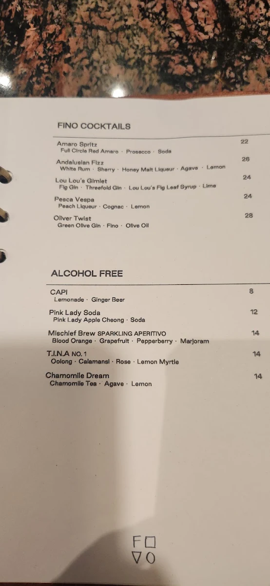 Menu, FINO VINO