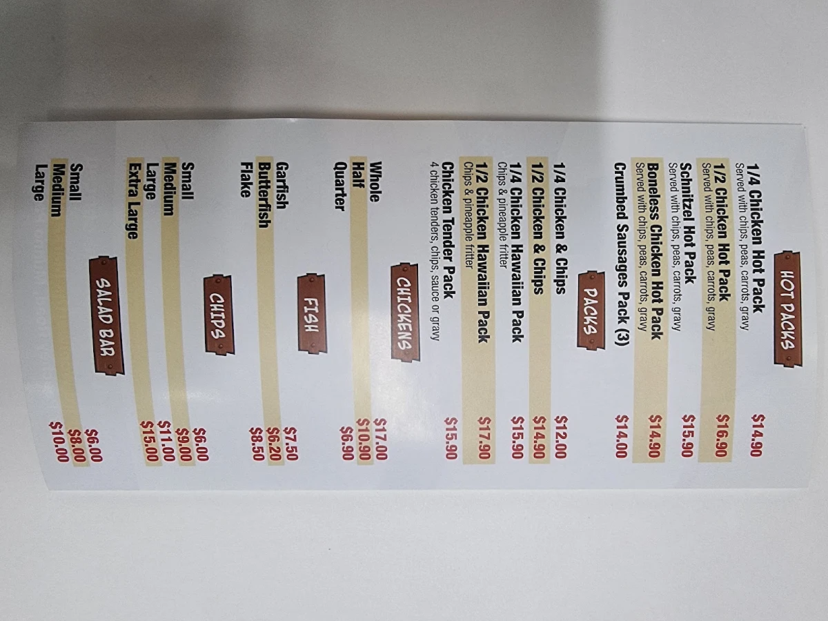 Menu, Playford Chicken