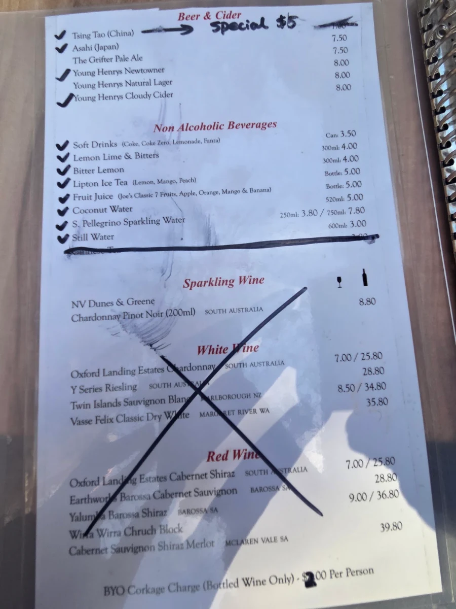 Menu, Chinese Noodle House TG2