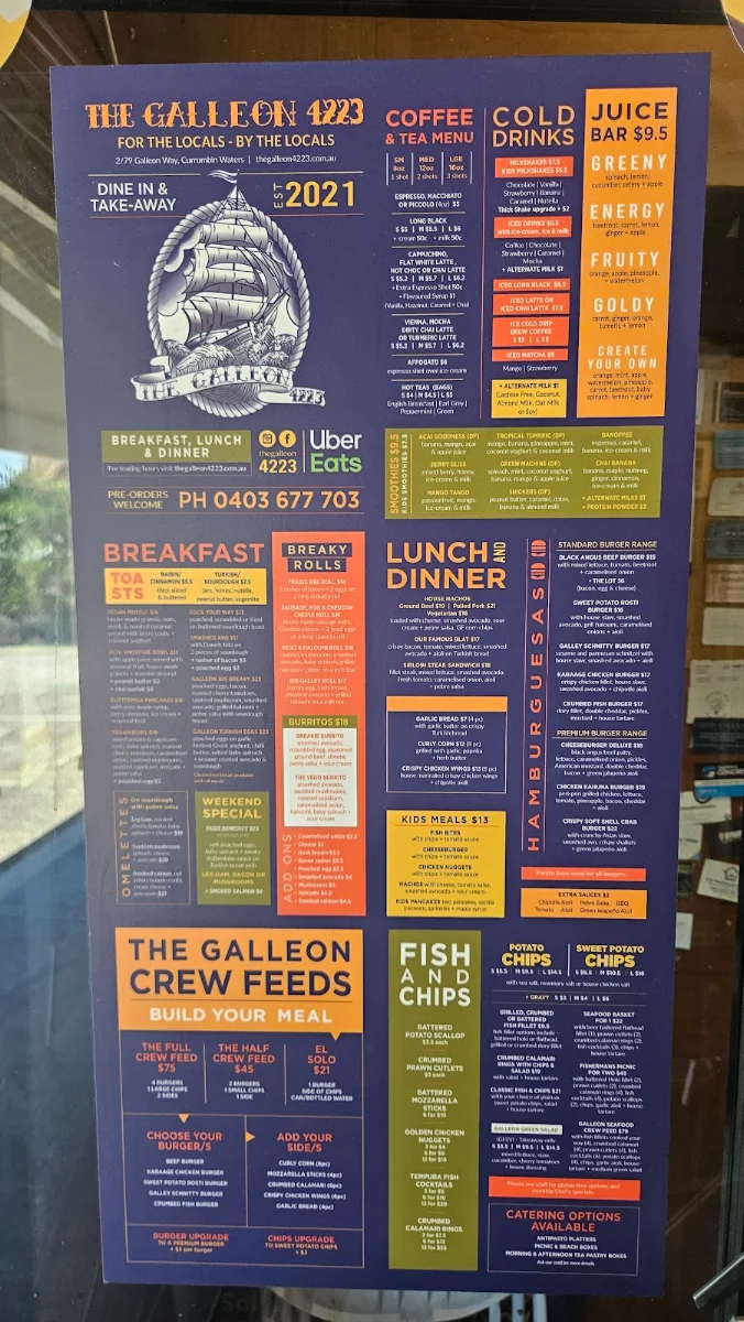 Menu, The Galleon 4223