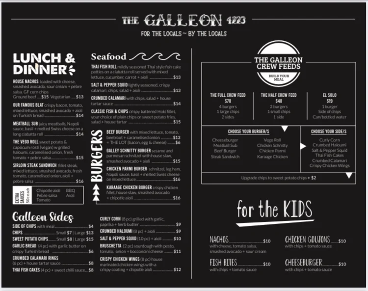 Menu, The Galleon 4223