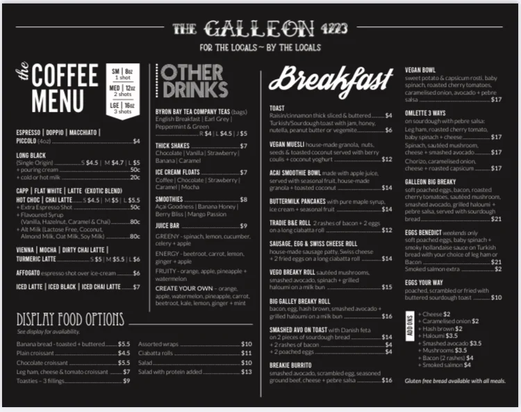 Menu, The Galleon 4223