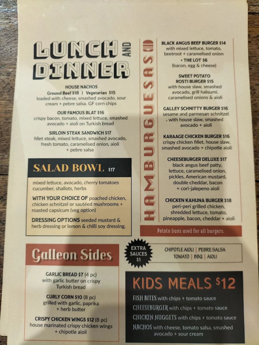 Menu, The Galleon 4223