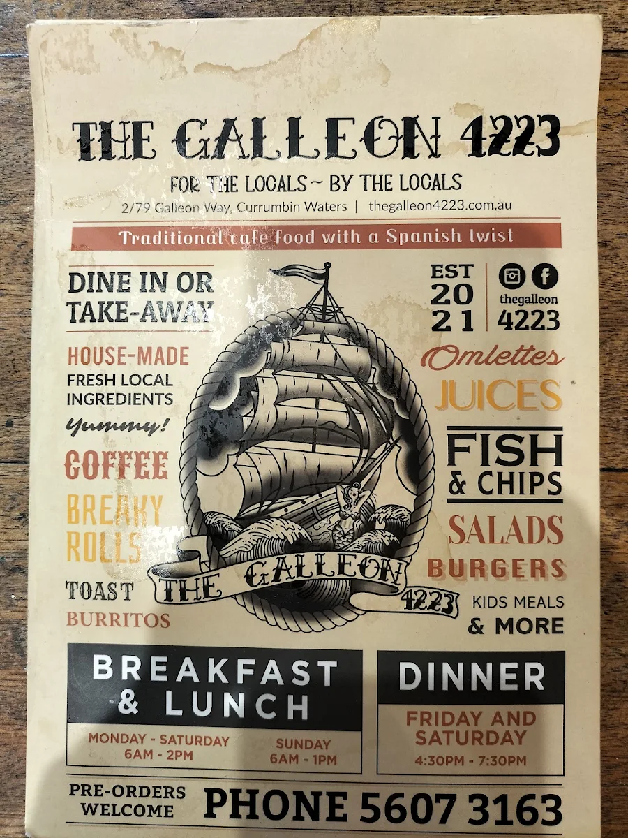 Menu, The Galleon 4223