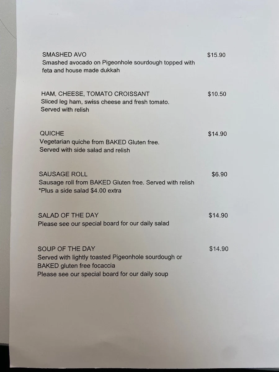 Menu, Afterword Cafe