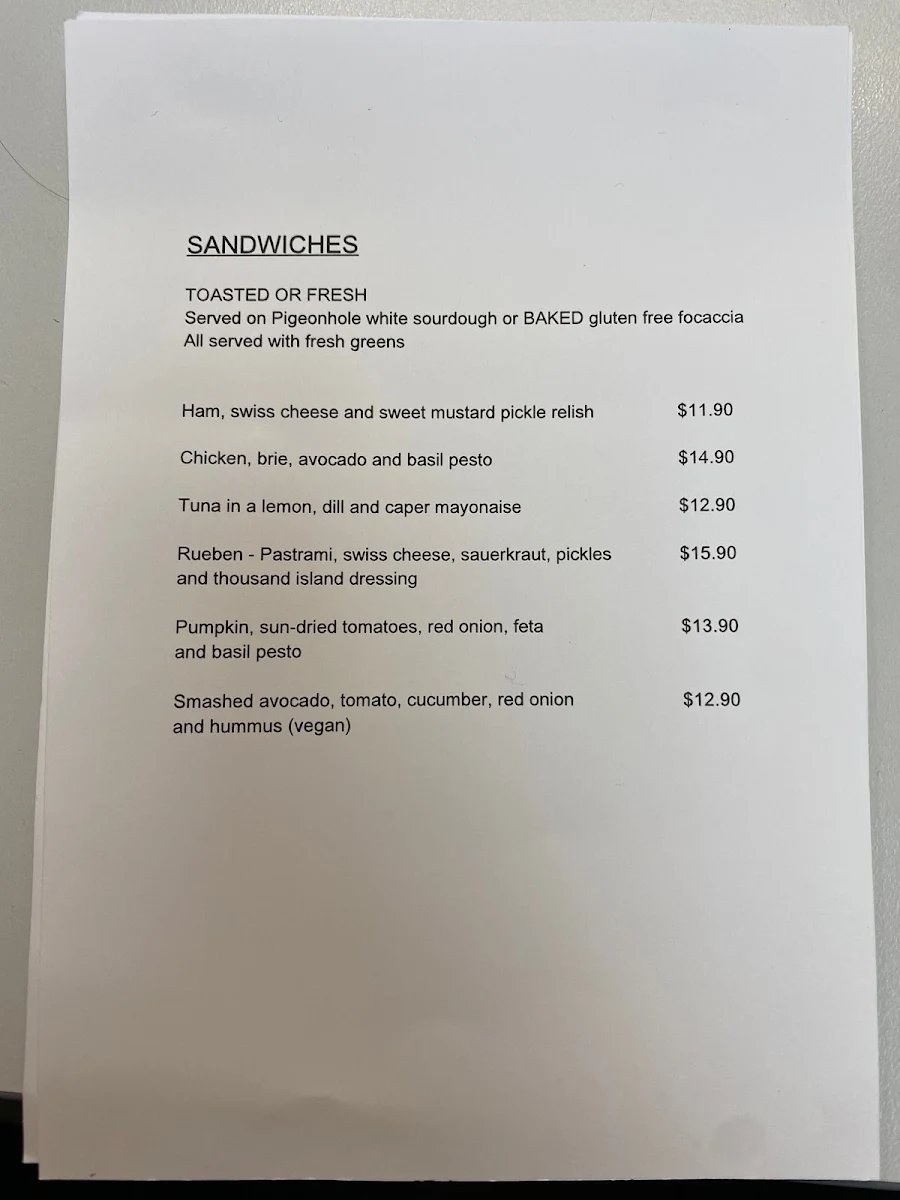 Menu, Afterword Cafe