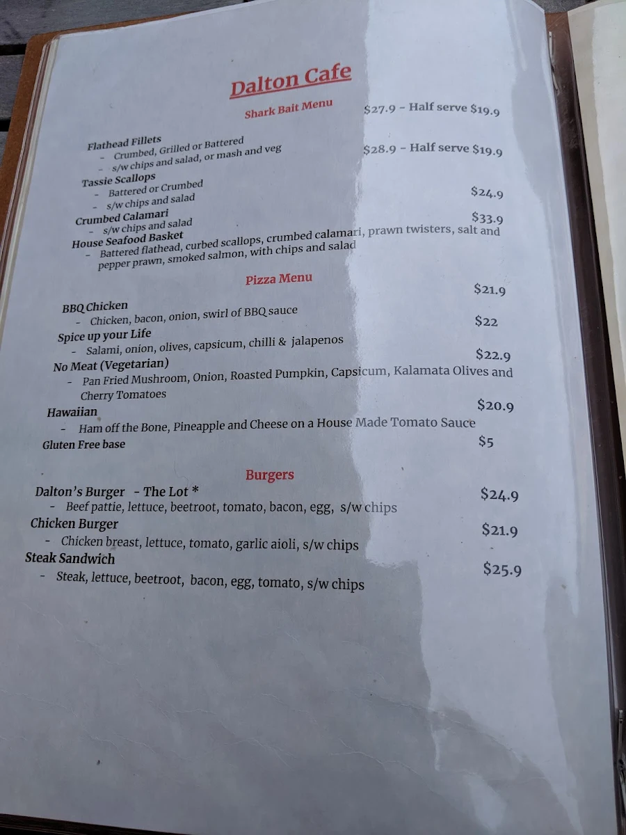 Menu, Dalton Cafe