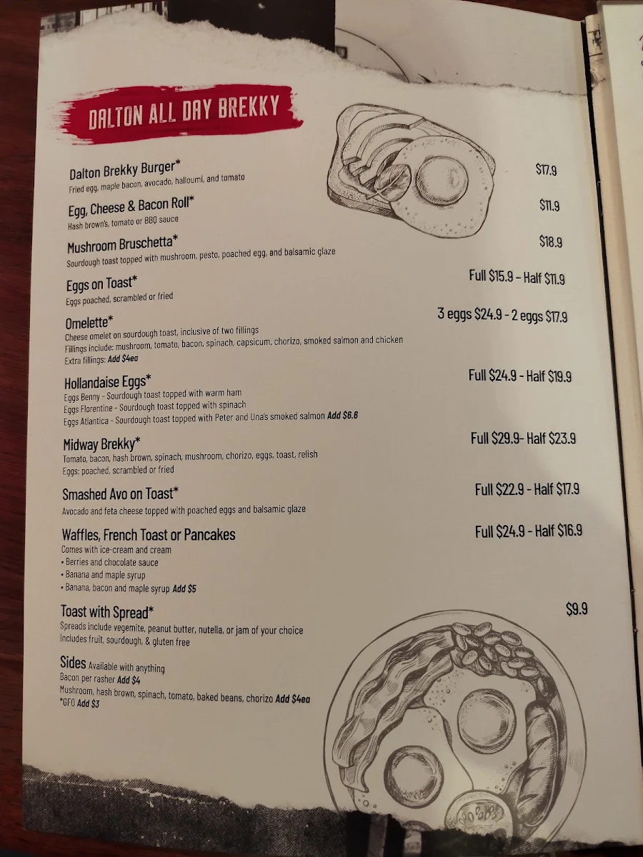 Menu, Dalton Cafe