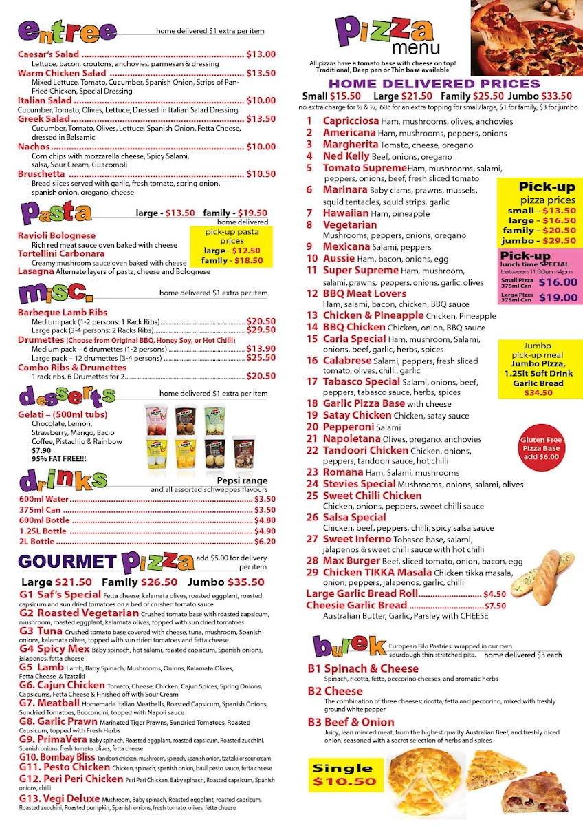 Menu, Johnny Boys Pizza Keysborough