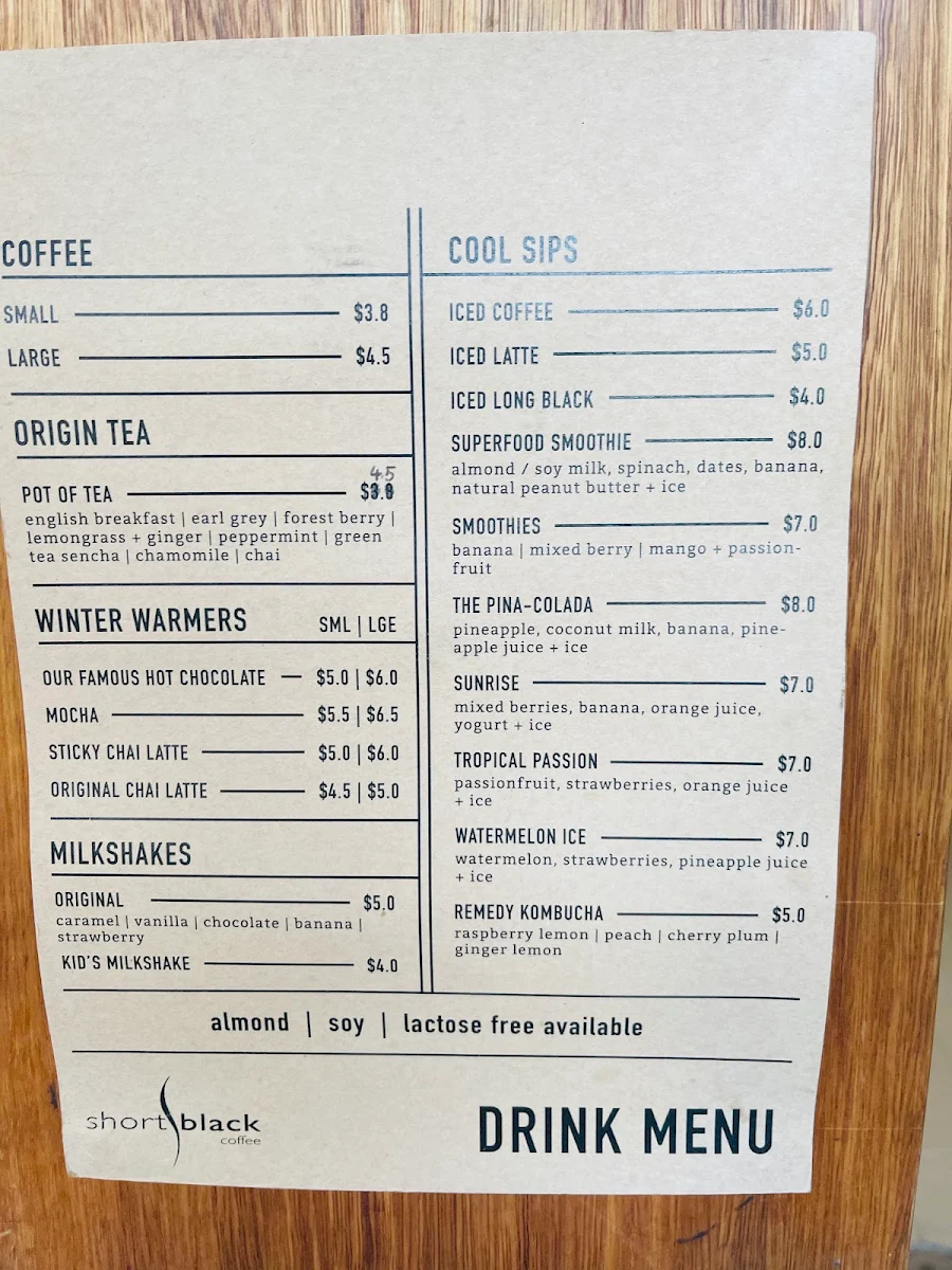 Menu, Short Black Coffee