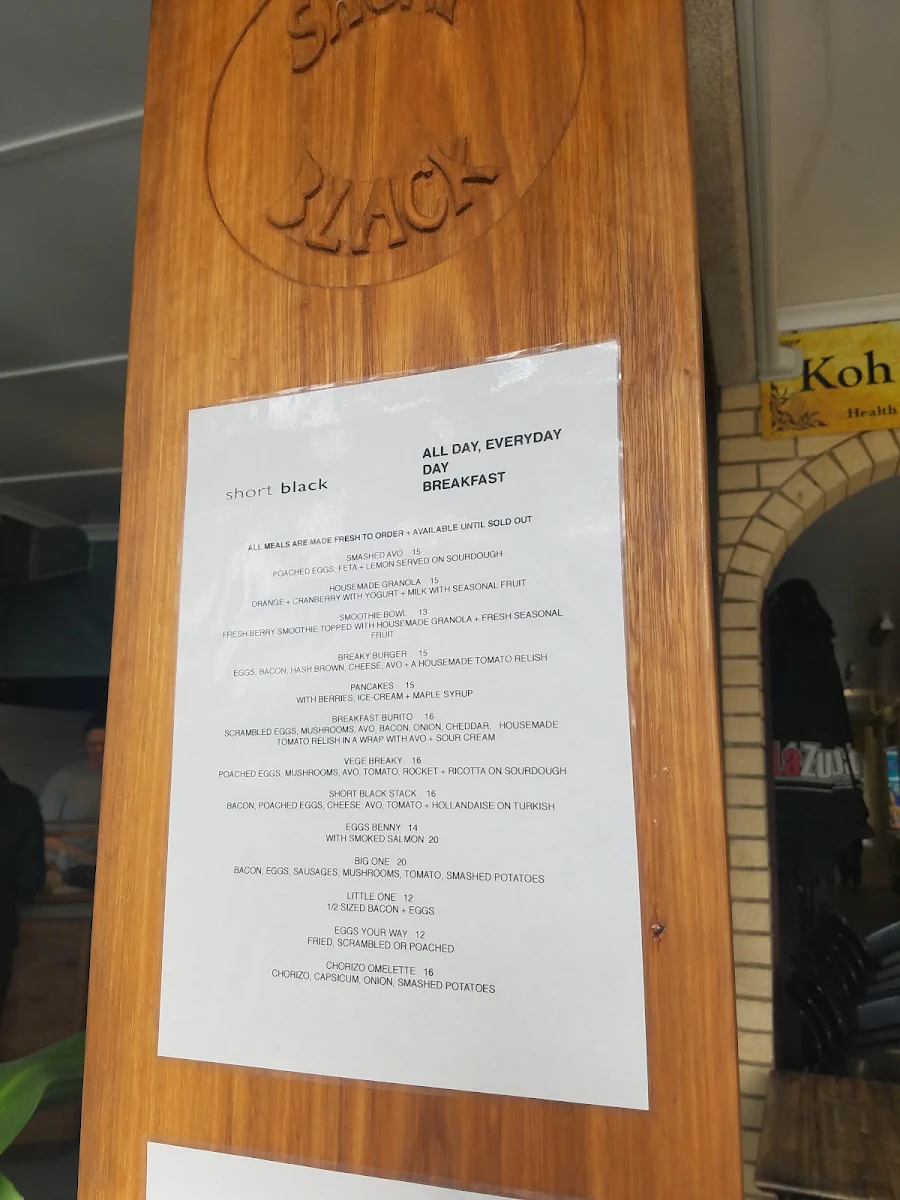 Menu, Short Black Coffee