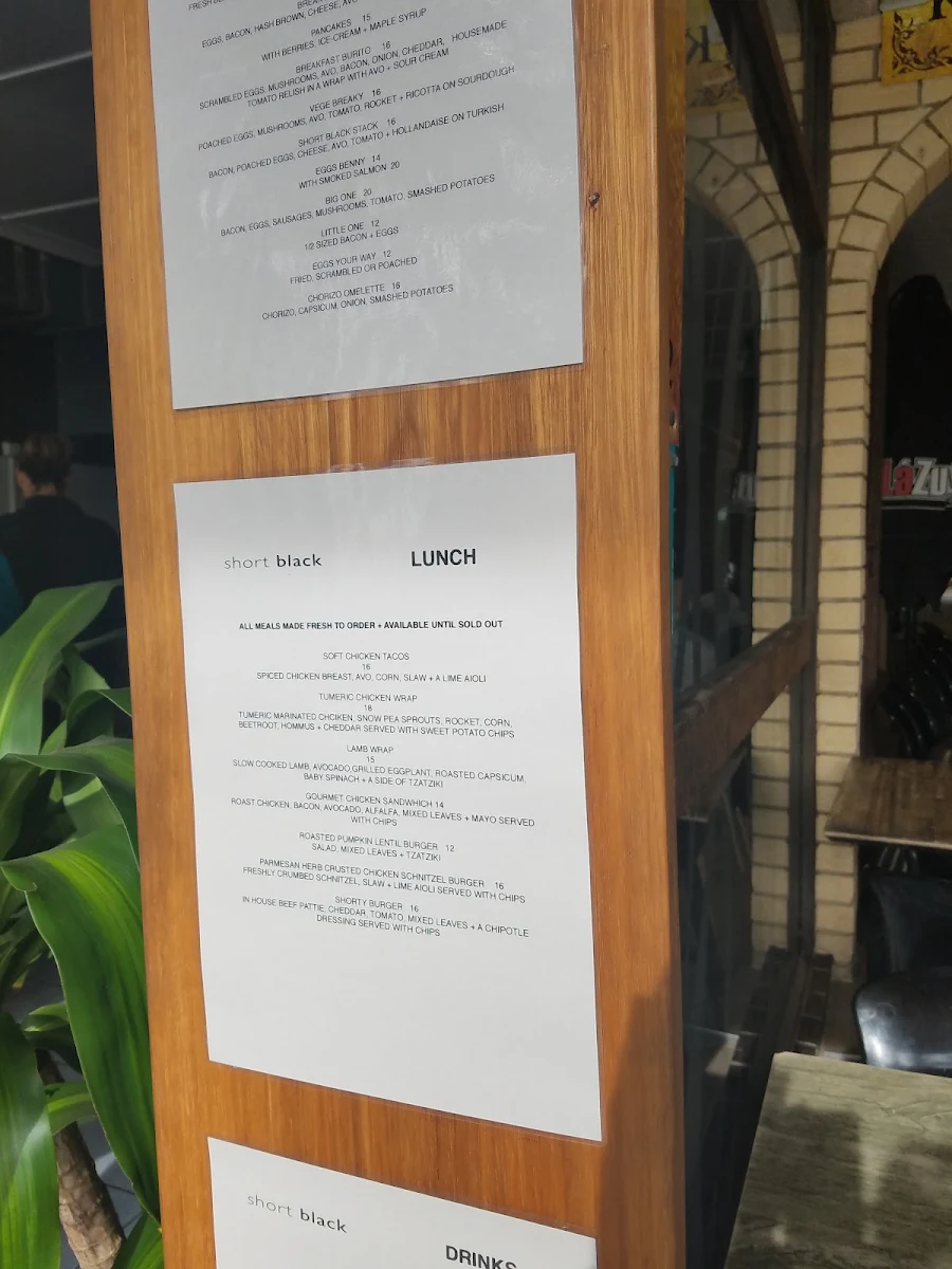 Menu, Short Black Coffee