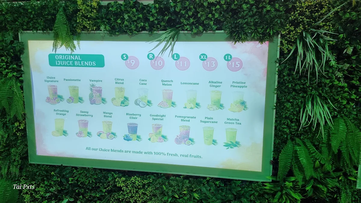Menu, iJuice Sugarcane Chullora Drive Thru