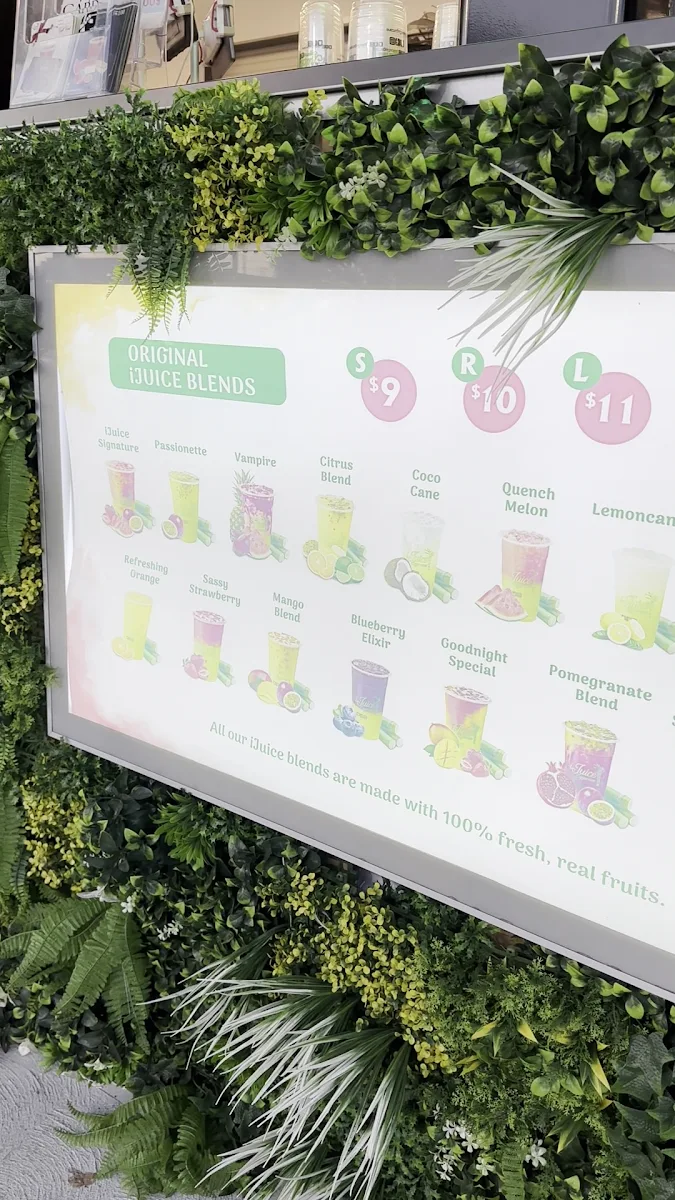 Menu, iJuice Sugarcane Chullora Drive Thru