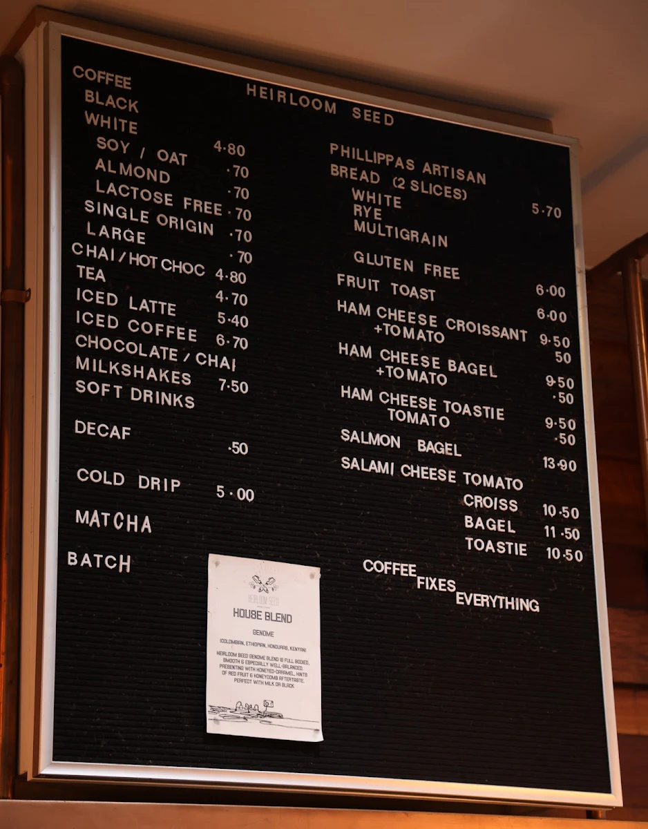 Menu, Heirloom Seed