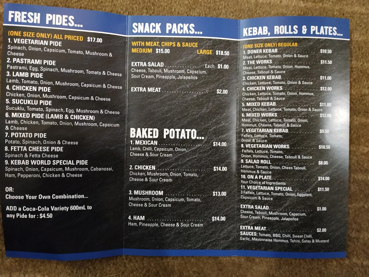 Menu, Kebab World