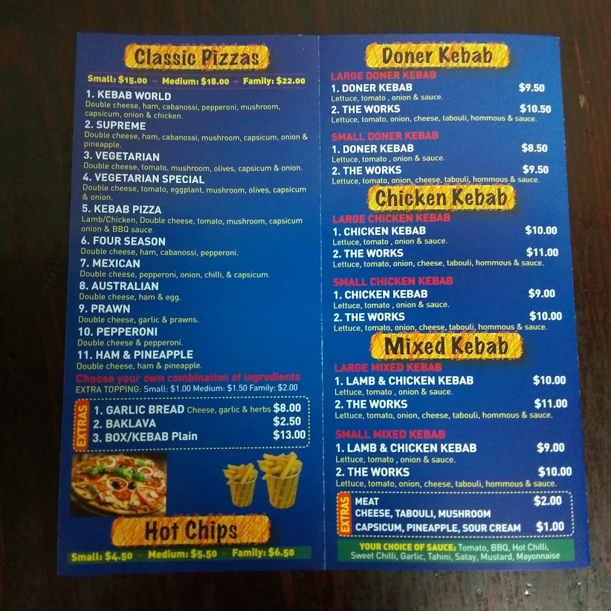 Menu, Kebab World