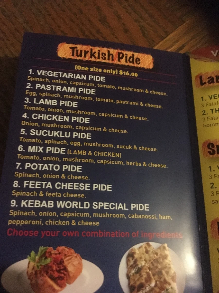 Menu, Kebab World
