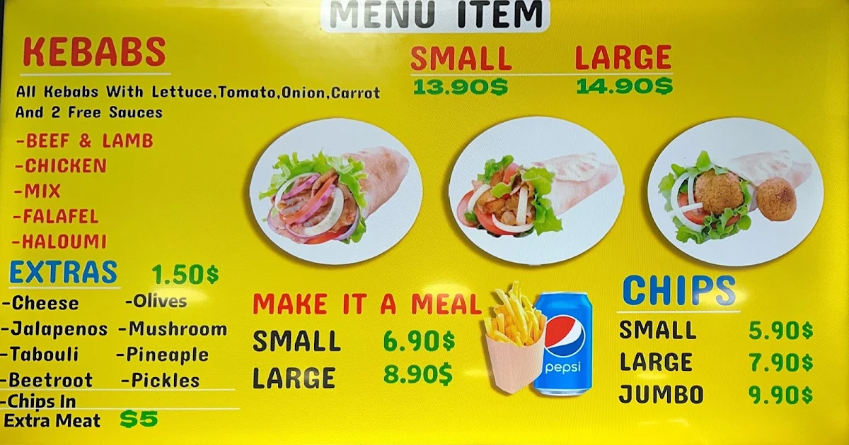 Menu, Karalee Kebab & Grill