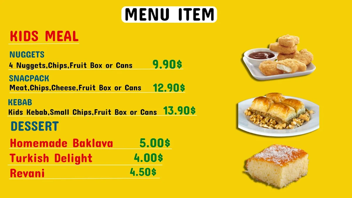 Menu, Karalee Kebab & Grill