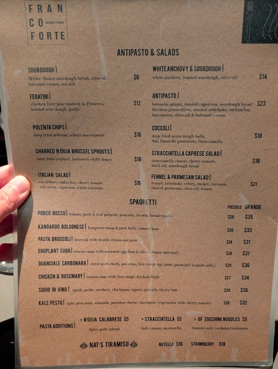 Menu, Francoforte Spaghetti Bar