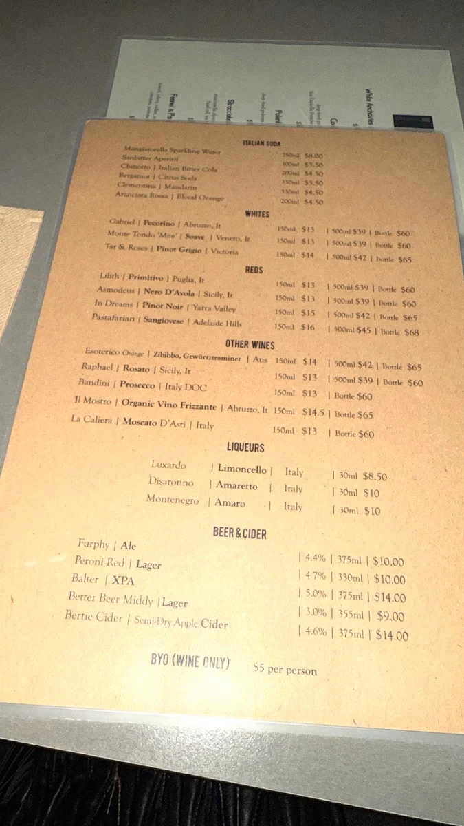 Menu, Francoforte Spaghetti Bar