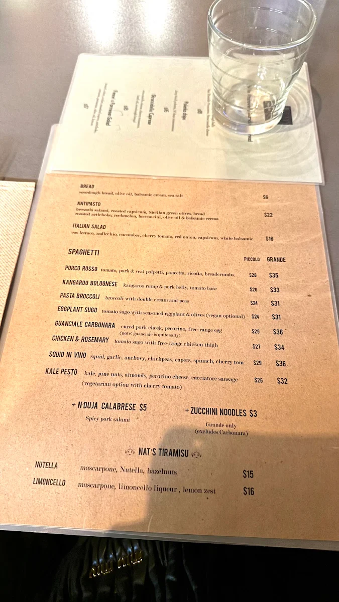 Menu, Francoforte Spaghetti Bar