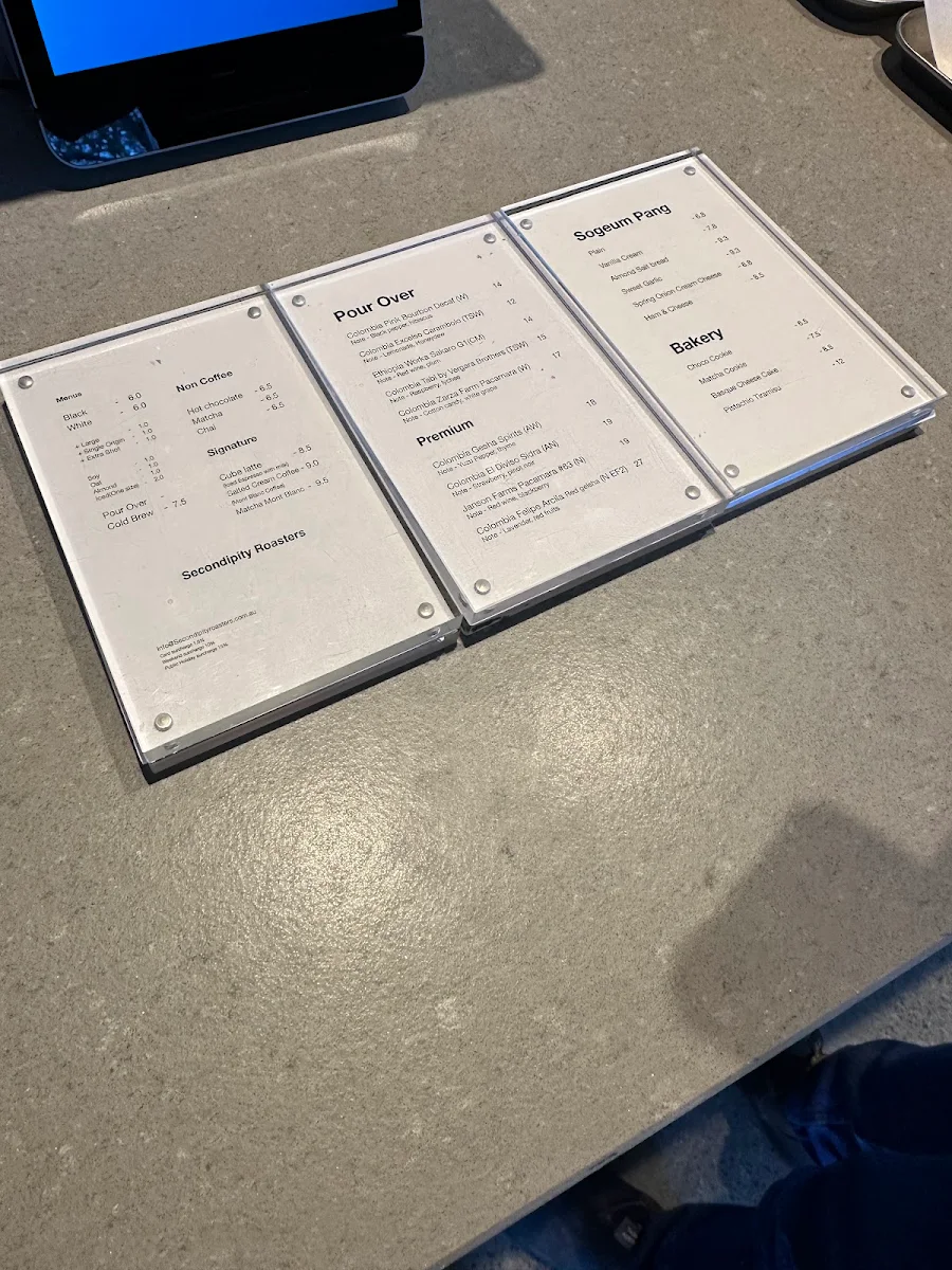 Menu, Secondipity Roasters