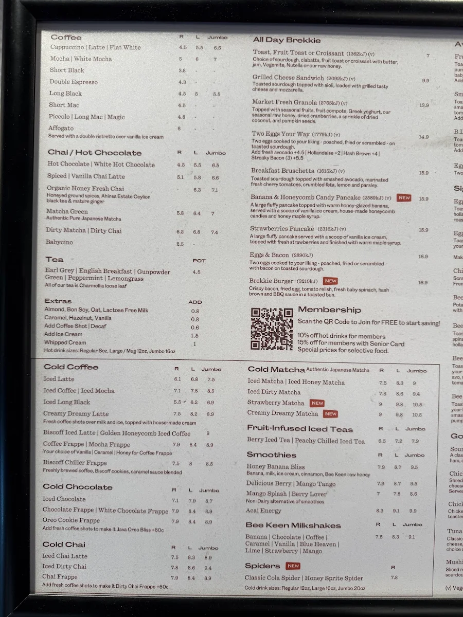 Menu, Bee Keen Cafe Box Hill