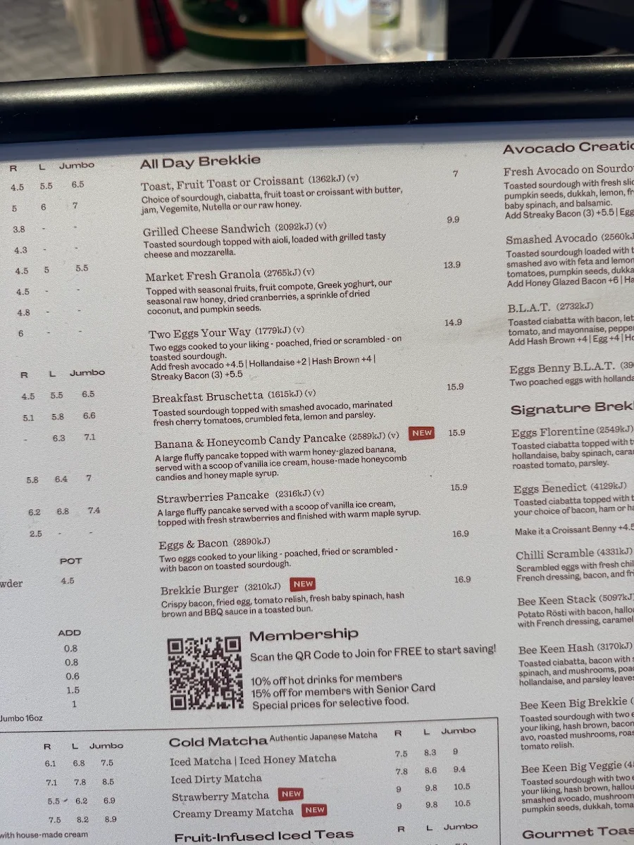 Menu, Bee Keen Cafe Box Hill