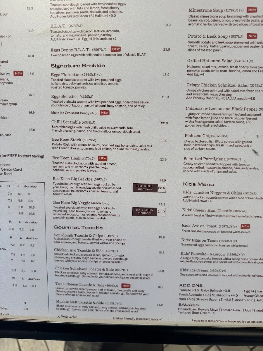 Menu, Bee Keen Cafe Box Hill