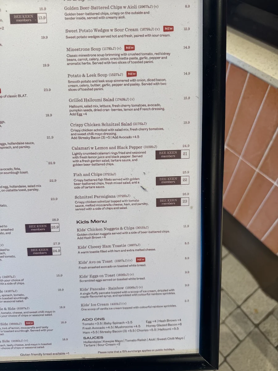 Menu, Bee Keen Cafe Box Hill