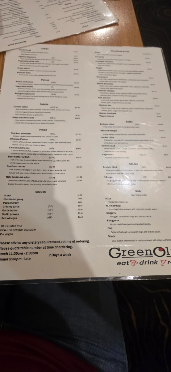 Menu, Green Olive