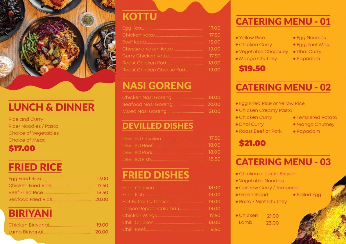 Menu, The Curry Zest