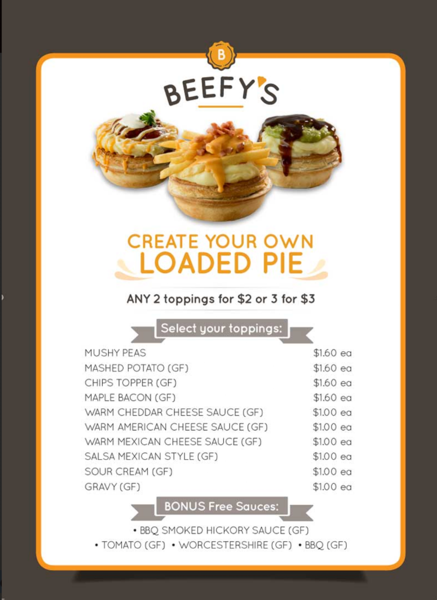 Menu, Beefy's Cannon Hill