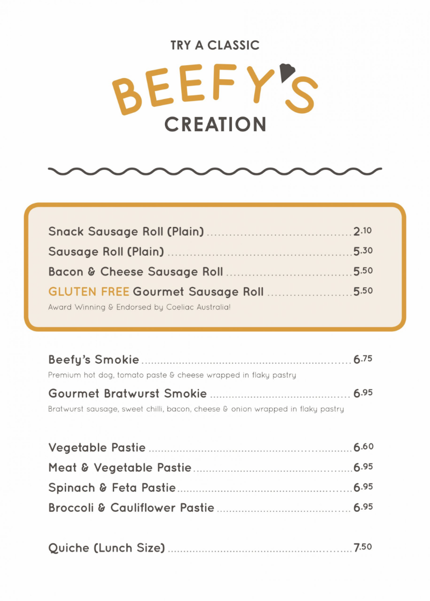 Menu, Beefy's Cannon Hill