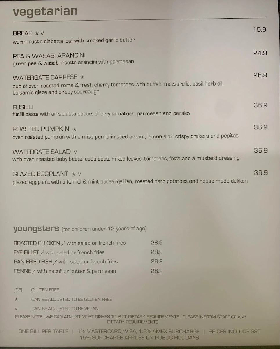 Menu, Watergate Port Douglas