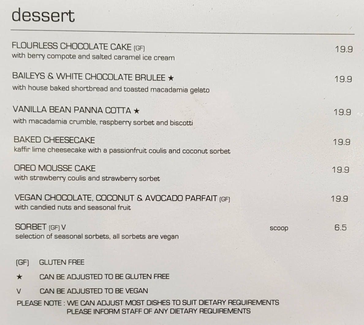 Menu, Watergate Port Douglas