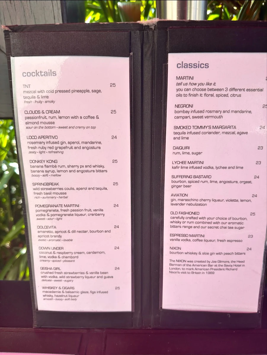 Menu, Watergate Port Douglas